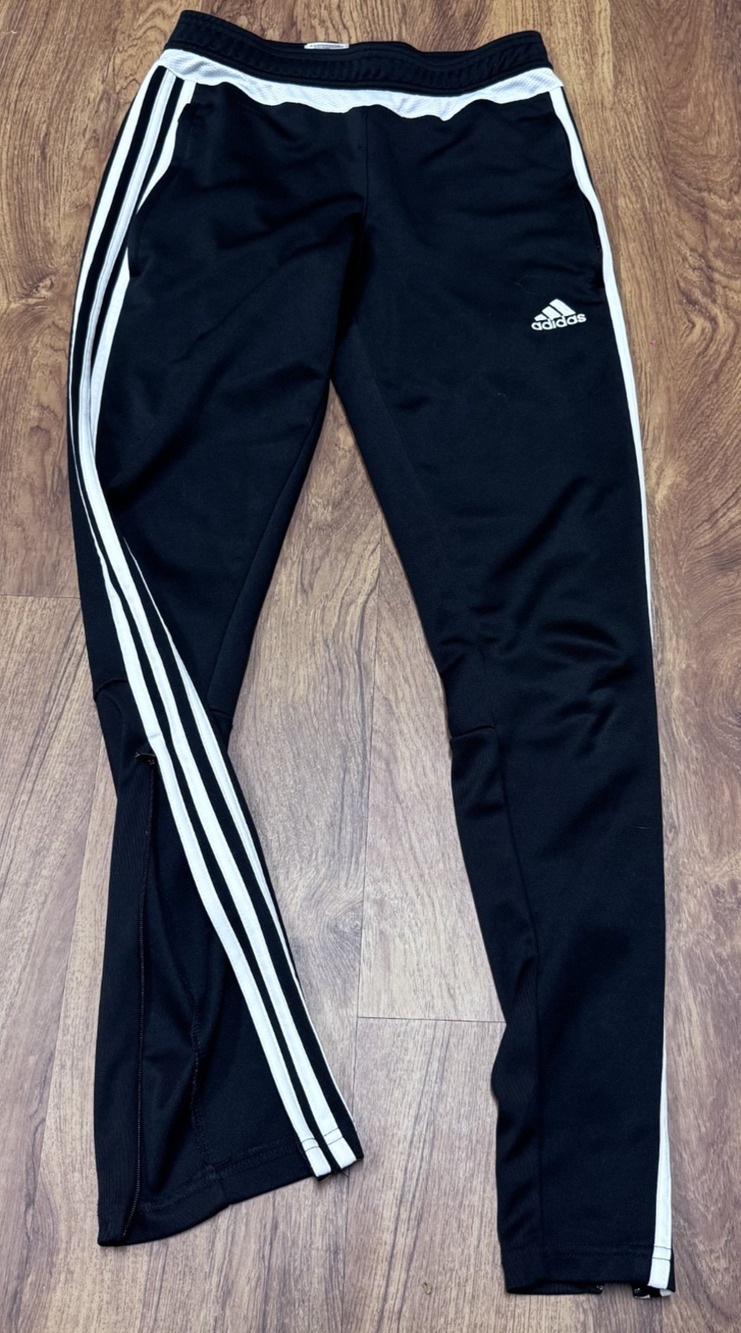 Adidas Tapered Joggers Black Trio Sweatpants Ankle Zip Climacool Track Pants XS